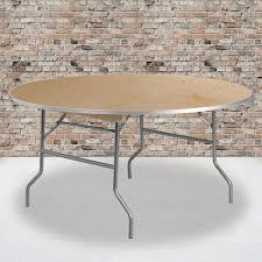 60" (5 Foot) Round Heavy Duty Metal Edge Plywood Folding Banquet Table